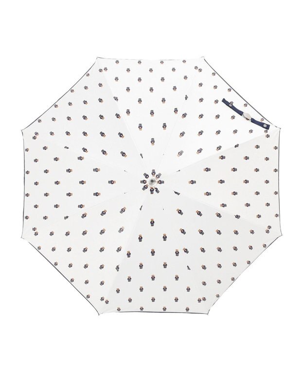 MOONBAT POLO RALPH LAUREN 晴雨兼用日傘 長傘 ポロベアプリント／一級遮光 遮熱 UV オフホワイト＆ベアＰｔ×ネイビー