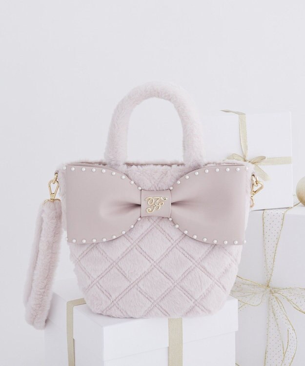 Maison de FLEUR フェイクファーパールリボントートバッグ Pink