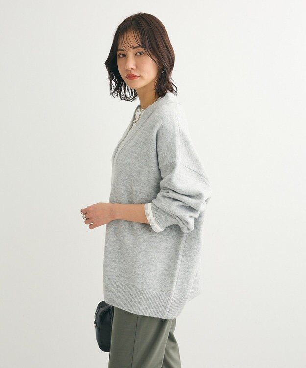 Green Parks ・Ｐｅｔｉｔ　Ｆｌｅｕｒ　深Ｖネックニットチュニック Gray Mixture