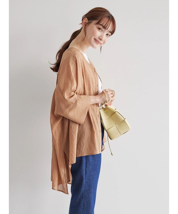 AMERICAN HOLIC バックギャザーＶネックシアーシャツ Camel