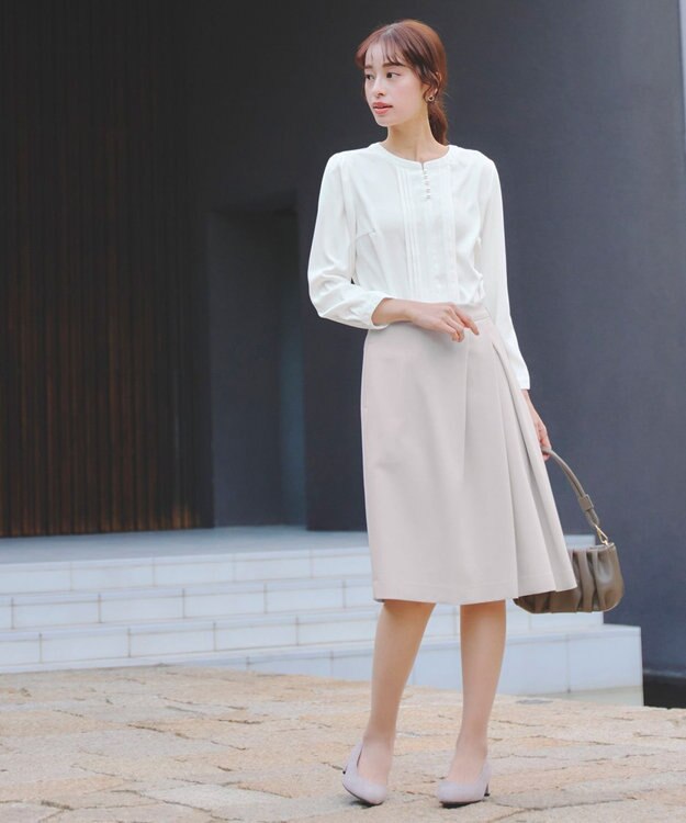 Tiaclasse L 【洗える】ピンタック配色ブラウス オフホワイト