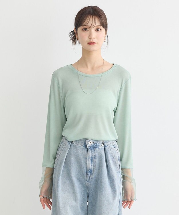 earth music&ecology シアースリーブプルオーバー Light Green