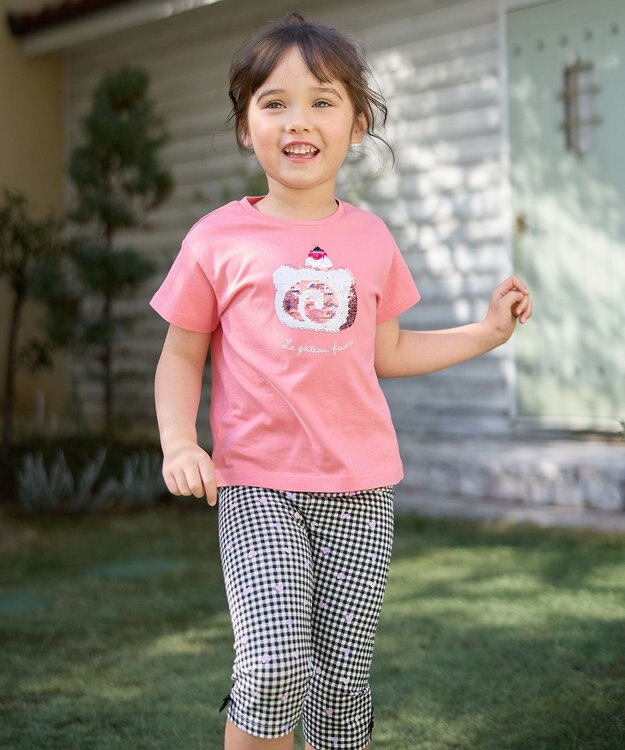 ANY KIDS ミラクルスパンコールTシャツ ピンク（くま×ロールケーキ）