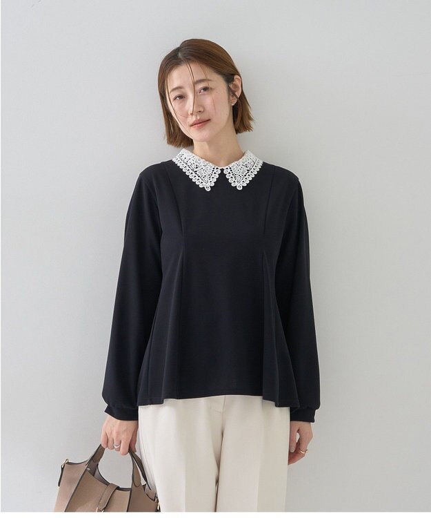 YECCA VECCA 2wayレース襟ブラウス Navy