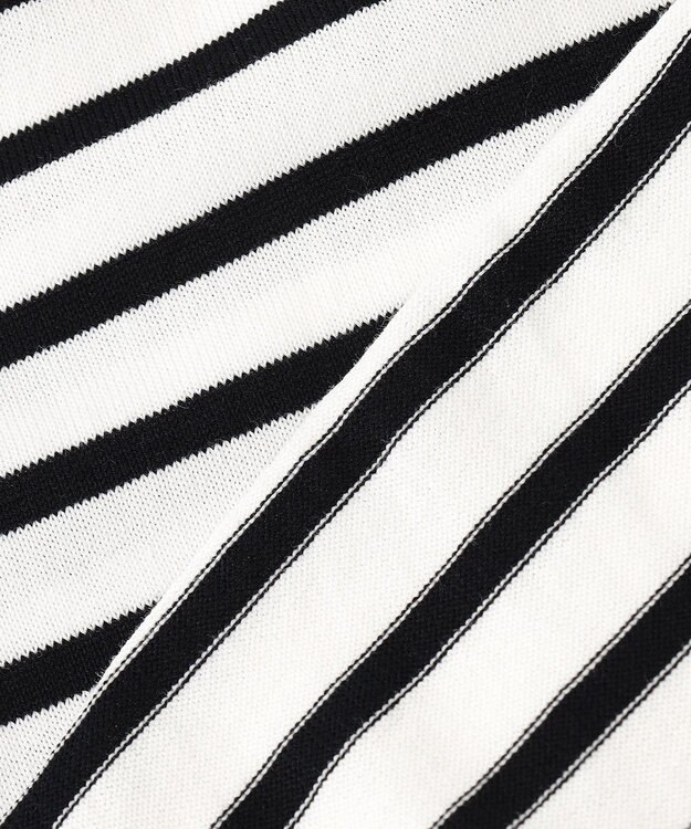 J.PRESS LADIES 【洗える】BASIC HT-COTTON クルーネック ボーダー カーディガン ブラック系1