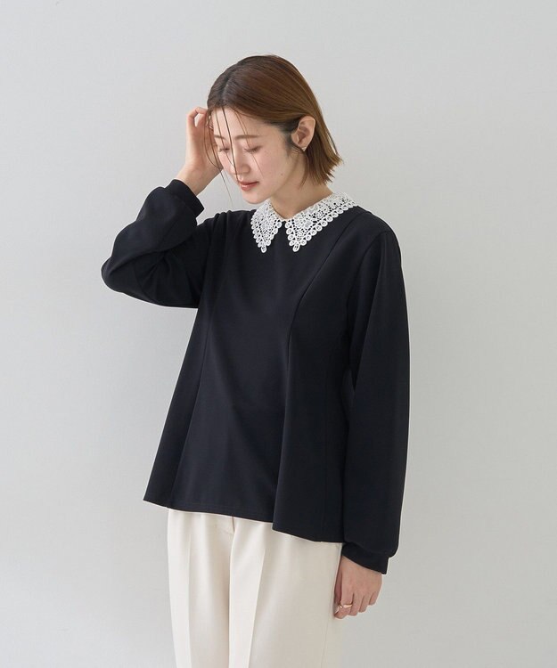 YECCA VECCA 2wayレース襟ブラウス Navy