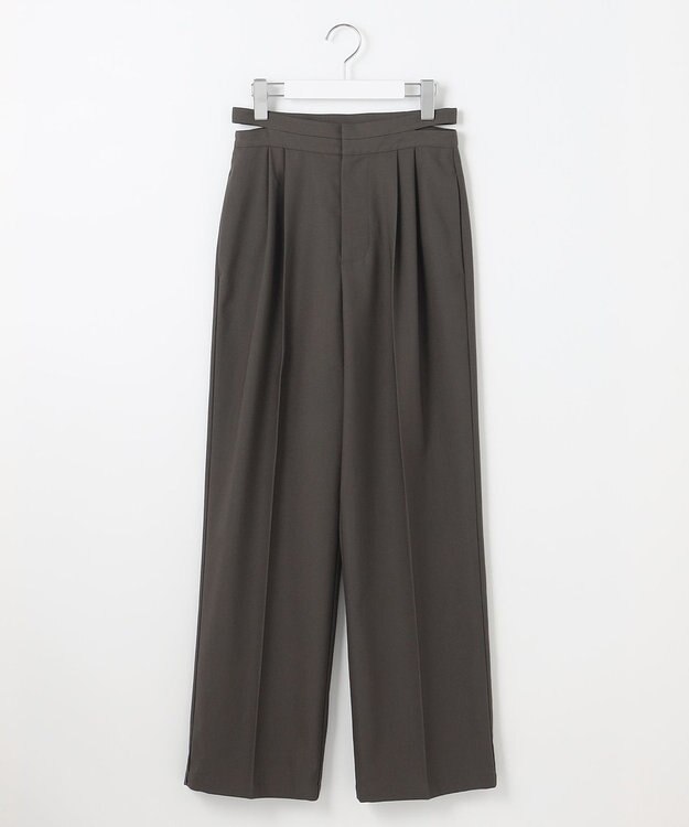 Feroux 【洗える】サイドオープンスラックス パンツ グレー系