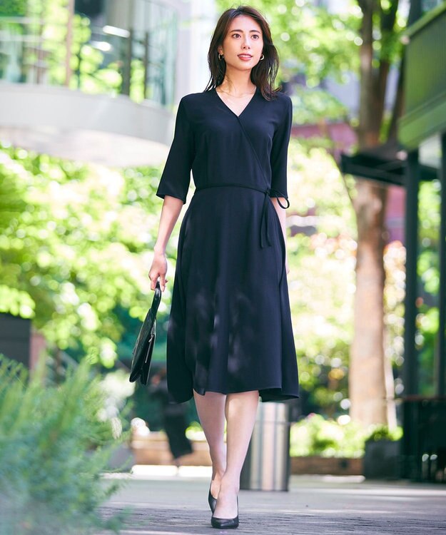 BEIGE， CINDY / カシュクールワンピース Navy×Black