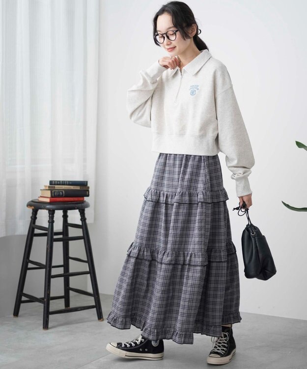 WEGO ハーフZIP襟付きショートスウェット 杢グレー