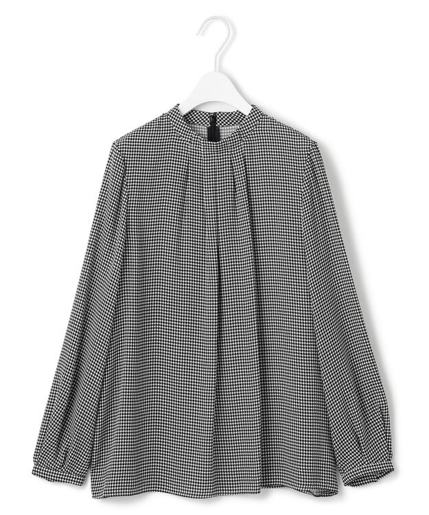 ICB 【接触冷感・UVケア・速乾・洗える】BackSatinAmunzen ハイネックブラウス ブラックベース柄系