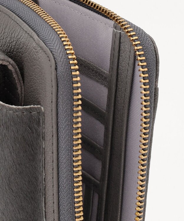 UNBILLION perche 牛革ハラコタイプ×ゴートモバイルウォレットショルダー グレー