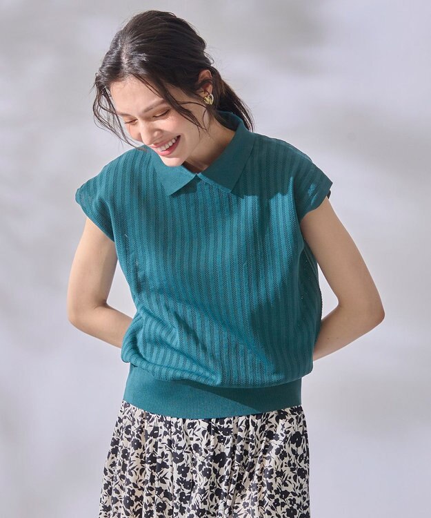 ANY アイレットパターン ニットプルオーバー グリーン