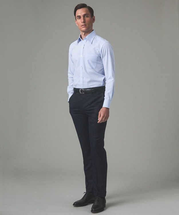 GOTAIRIKU 【形態安定】PREMIUMPLEATS_レギュラーカラー 通年ドレスシャツ サックスブルー系