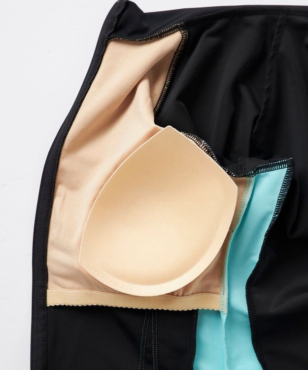 OP／FILA 半袖フルジップフィットネス水着 ブラック×ミント