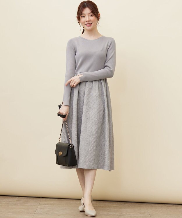 ANY SIS 【洗える】フクレジャカード ワンピース ライトグレー