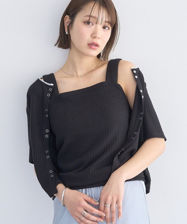 earth music&ecology チェーンリブラメカットタンクトップ Black