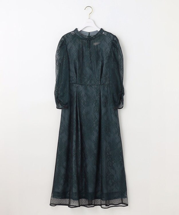 ANY SIS 【Lily calin】バイカラードットチュール ドレス ディープグリーン