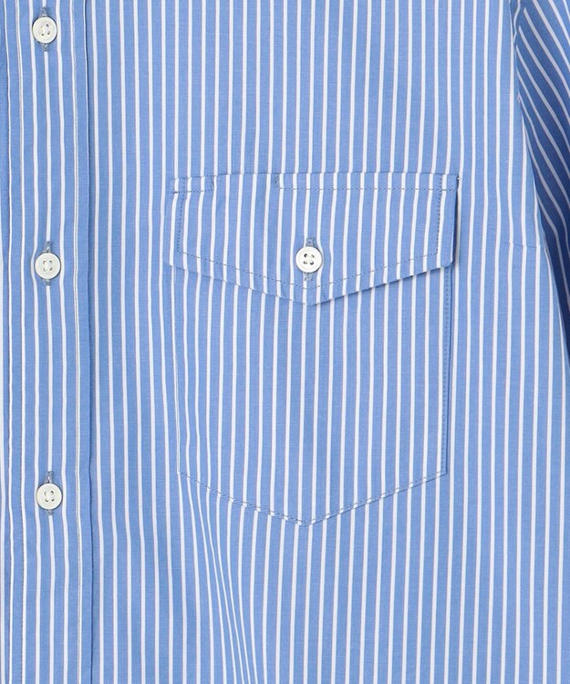 J.PRESS MEN パッチフラップ マルチストライプ バンドカラーシャツ サックスブルー系1