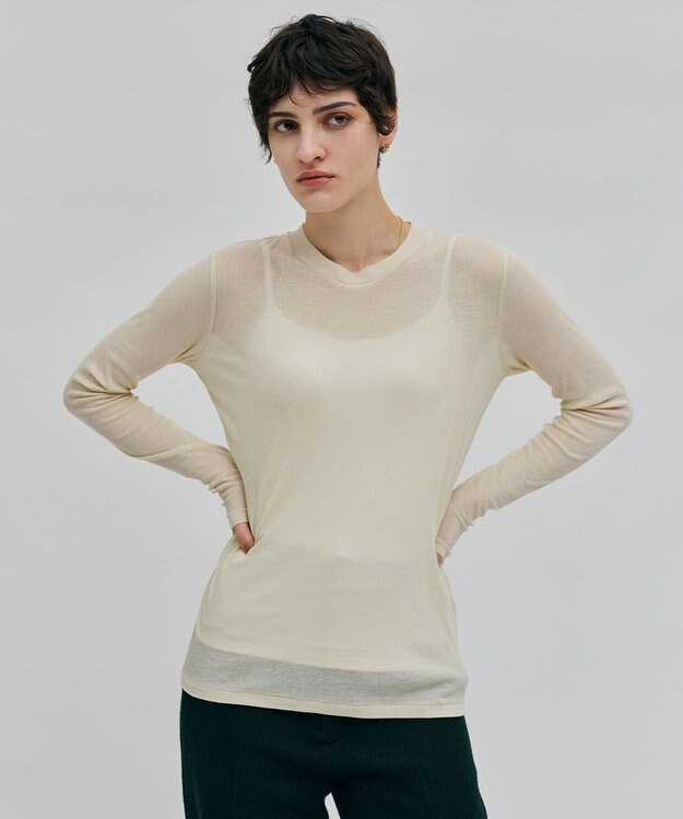 BEIGE， 【洗える】SORE / シアーコットンクルーネックカットソー Cream