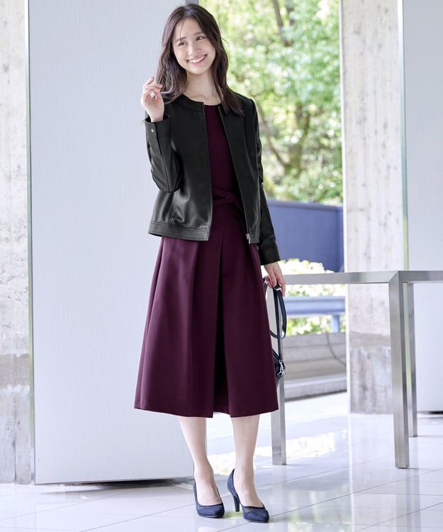 Tiaclasse L 【本革】ノーカラーシープレザージャケット ブラック