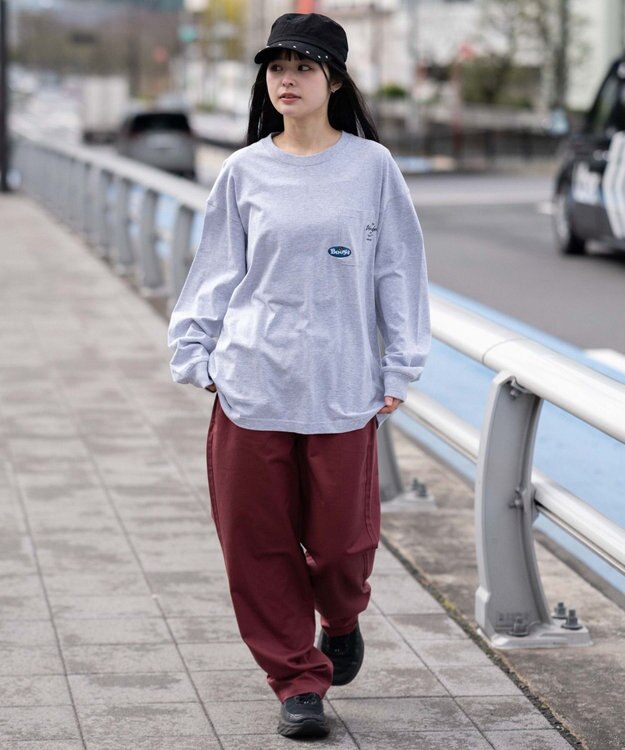 WEGO 【ユニセックス着用ITEM】ポケット刺繍BIG　T（長袖） アッシュグレー