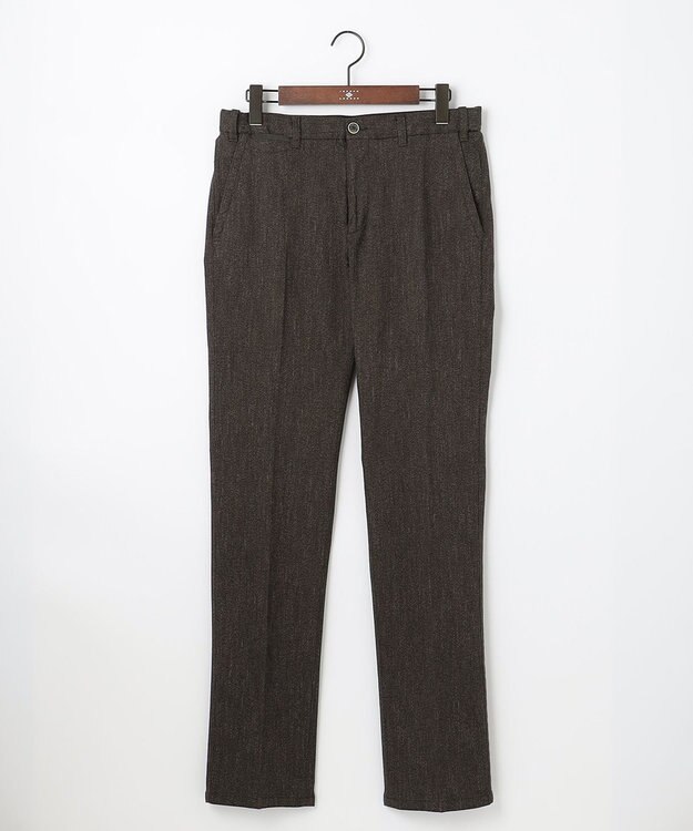 JOSEPH ABBOUD 【キングサイズ・ウエストも伸びる】オーガニックストレッチムリネピケ パンツ ダークブラウン系