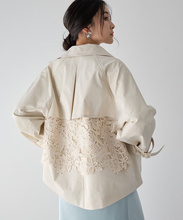 YECCA VECCA レースMIXショートトレンチコート Ivory
