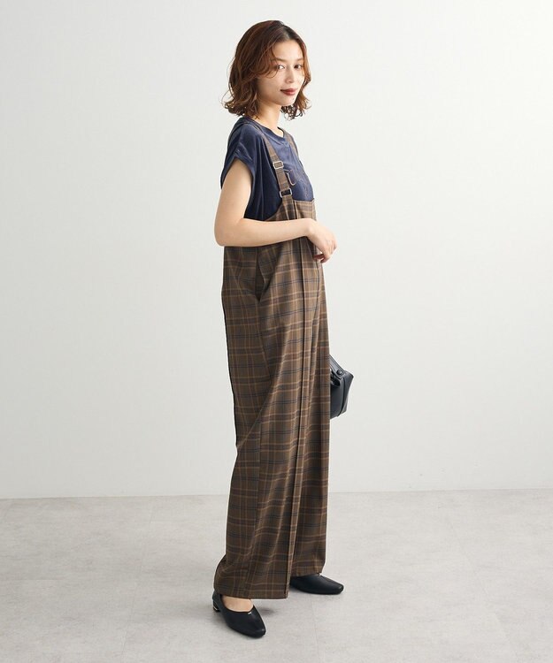 Green Parks ピンタックサロペット Check Brown