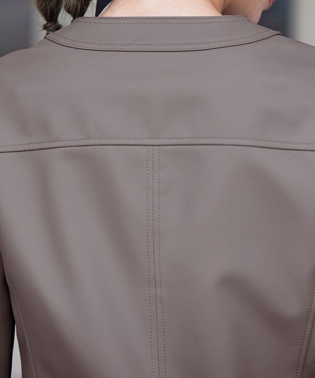 Tiaclasse L 【本革】ノーカラーシープレザージャケット モカ