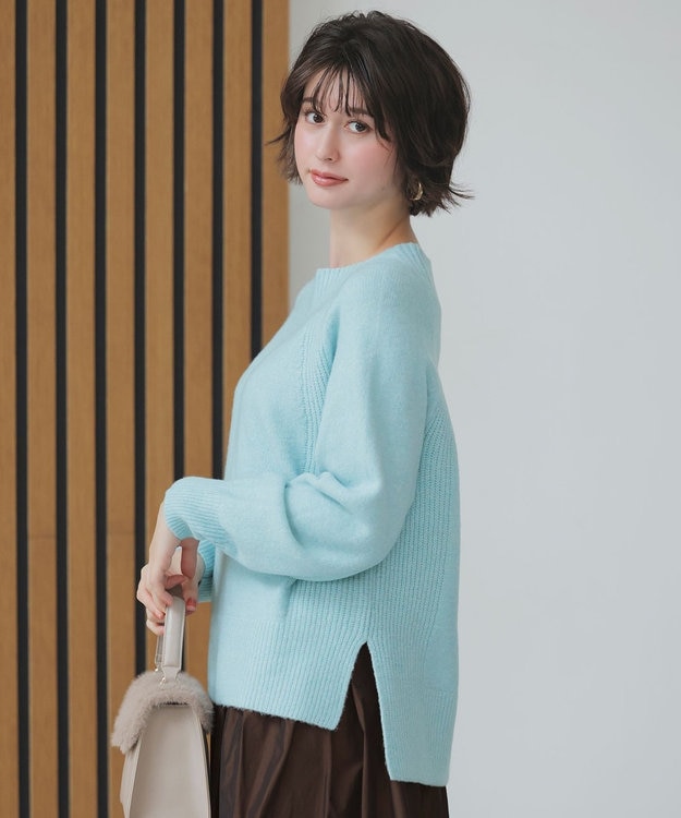 ANY SIS ボートネックAir ニット ライトブルー