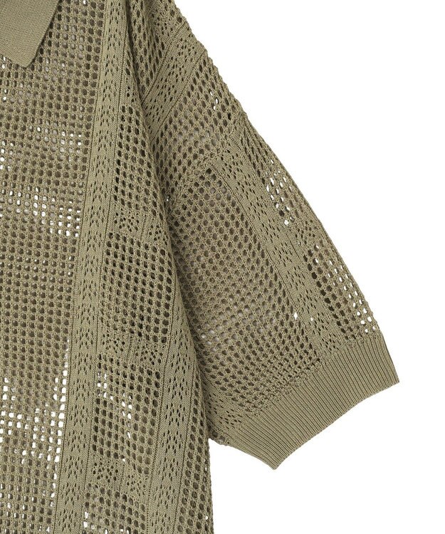 earth music&ecology レーシースキッパーポロニットプルオーバー Khaki