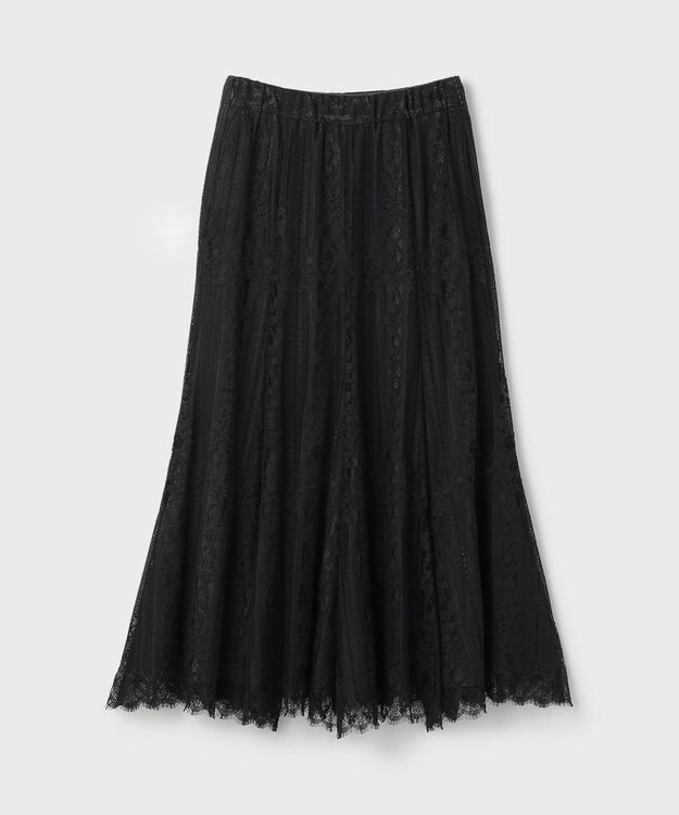 GRACE CONTINENTAL ストライプレースフレアスカート ブラック