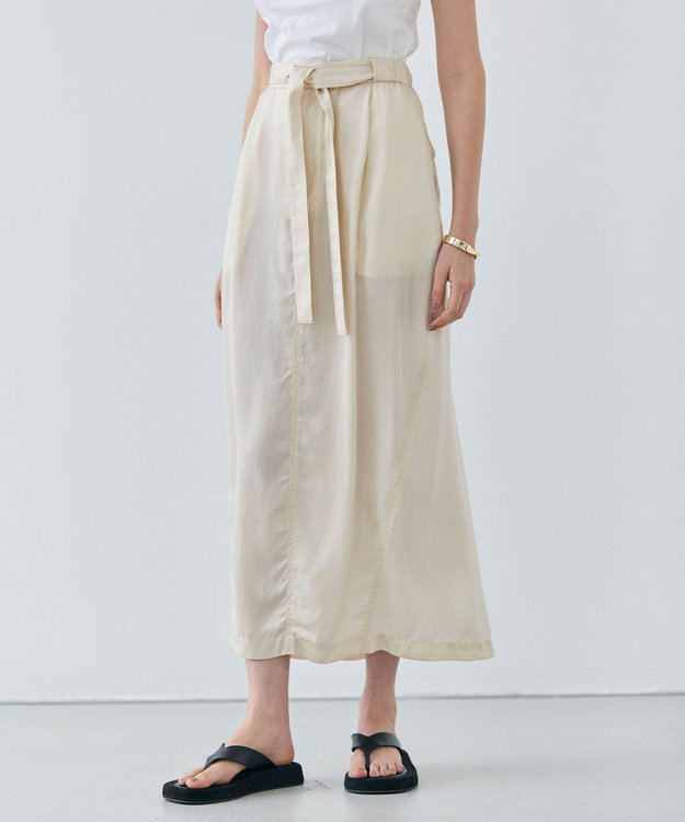 BEIGE， 【洗える】PAWPAW / ウエストリボンタックスカート Meringue