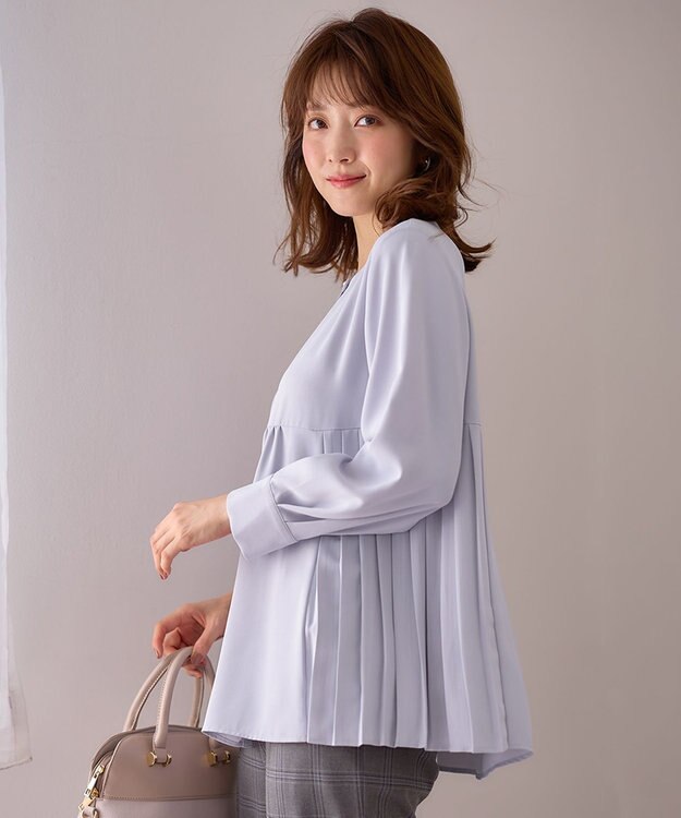 ANY SIS 【洗える】サイドプリーツ ブラウス ライトブルー