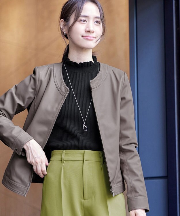 Tiaclasse L 【本革】ノーカラーシープレザージャケット モカ