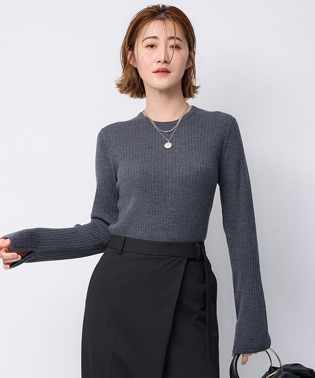 23区 【洗える】ウーステッドウール リブ ニット グレー系