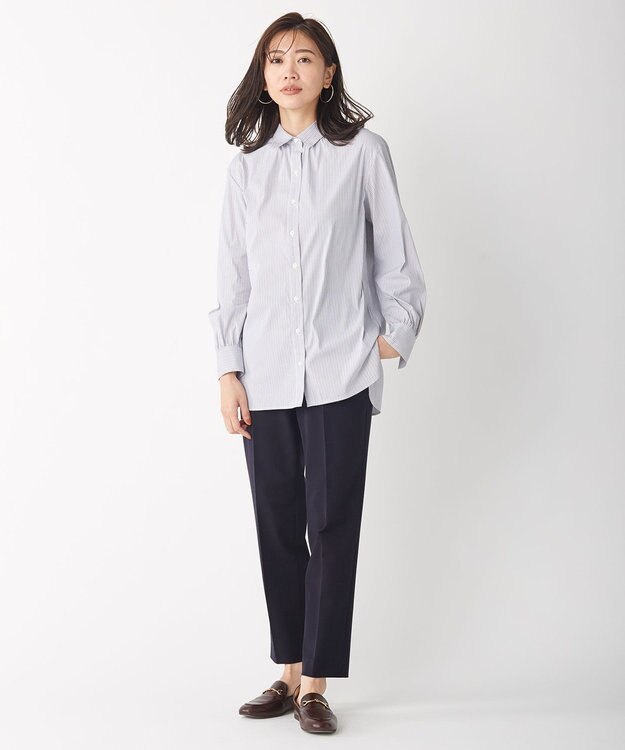 J.PRESS LADIES 【洗える】T/Rアルガンシルク クロップドパンツ ネイビー系