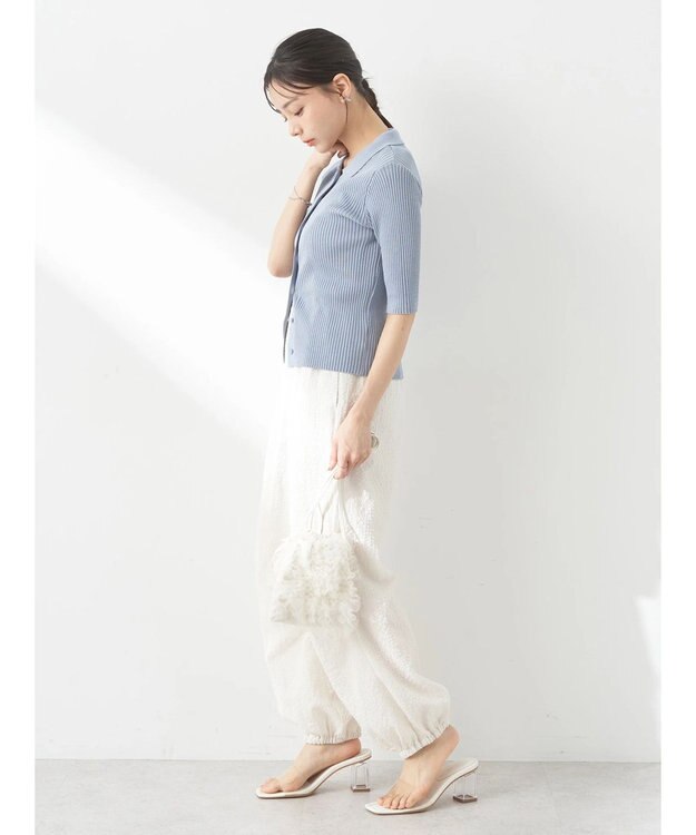 earth music&ecology リブコンパクトカーディガン Blue