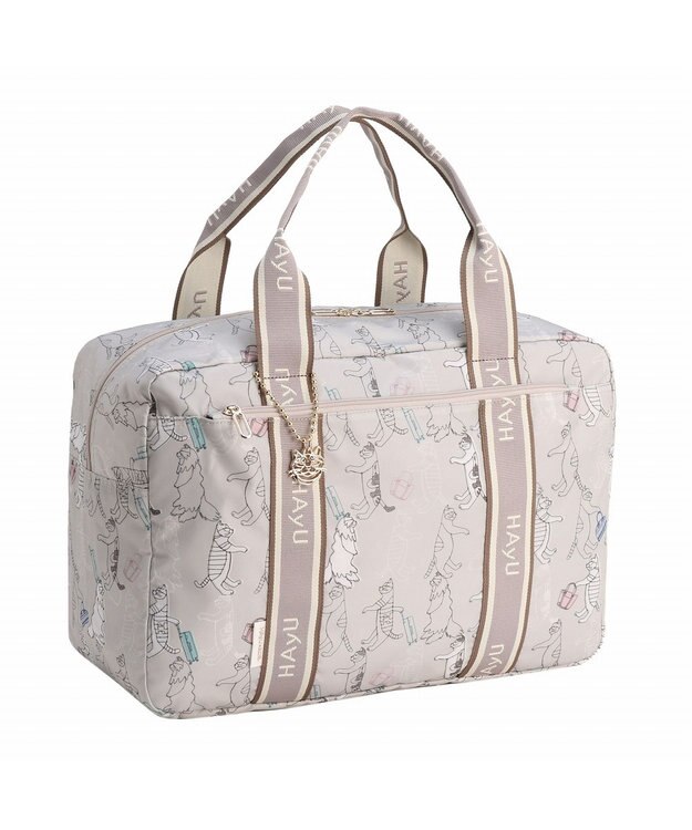 ACE BAGS & LUGGAGE HAyU × ace.  フォールディング 折り畳みボストンバッグ 猫柄 32L 17863 ベージュ柄