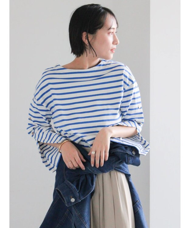 Te chichi ショルダー釦ボーダーカットソー ブルー