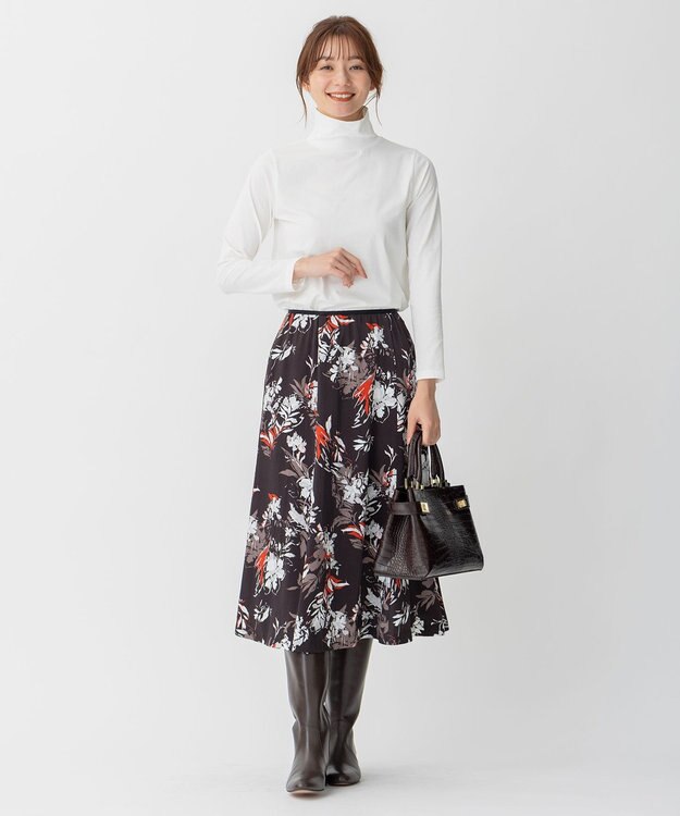 自由区 【洗える】ブラッシュドフラワープリント フレアスカート ダークブラウン系5