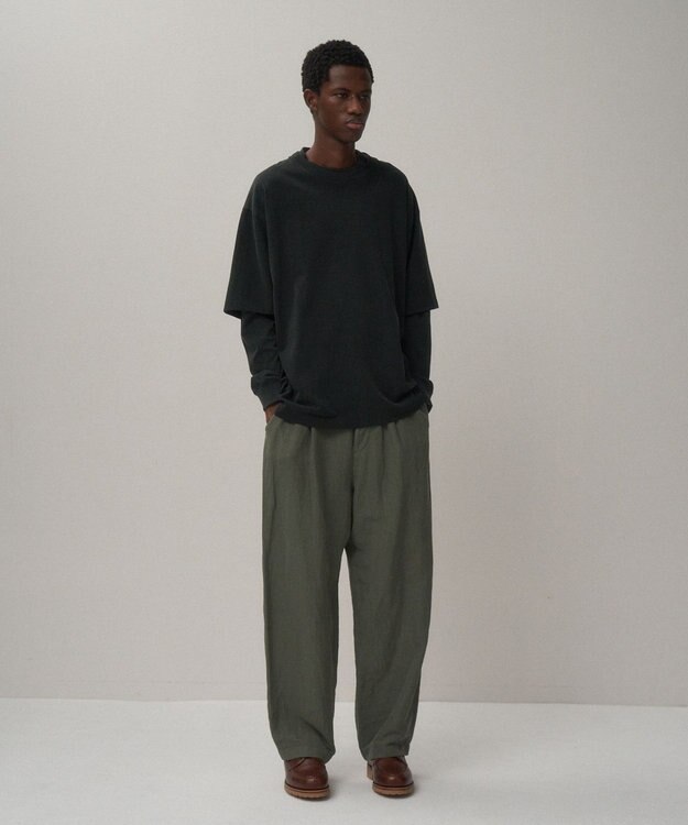 ATON COTTON LINEN VOILE | ルーズフィットパンツ - UNISEX KHAKI