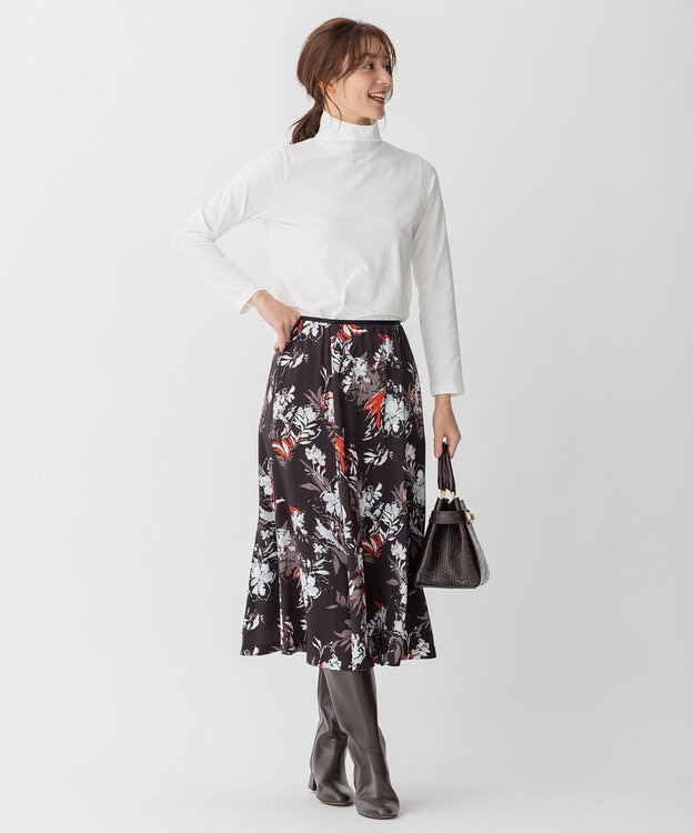 自由区 【洗える】ブラッシュドフラワープリント フレアスカート ダークブラウン系5