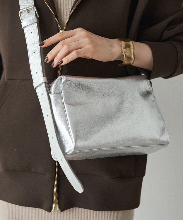 russet 【2025AW新作】レザースクエアショルダーバッグ(CE-1575) Silver