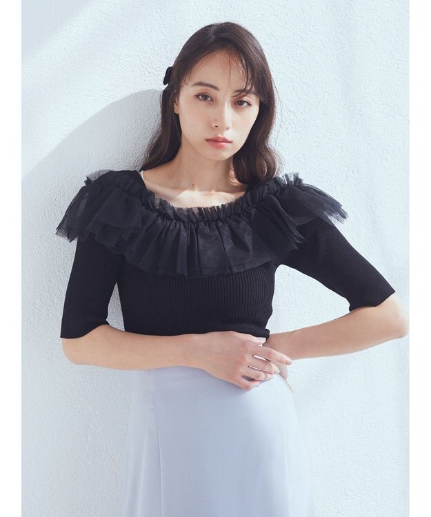 earth music&ecology デコルテチュールニットプルオーバー Black