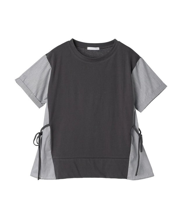 Green Parks 脇リボン５分袖布帛ドッキングプルオーバー Gray