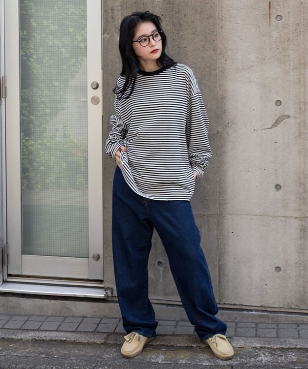 WEGO ワイドスリーブボーダーT（長袖） ブラックボーダー