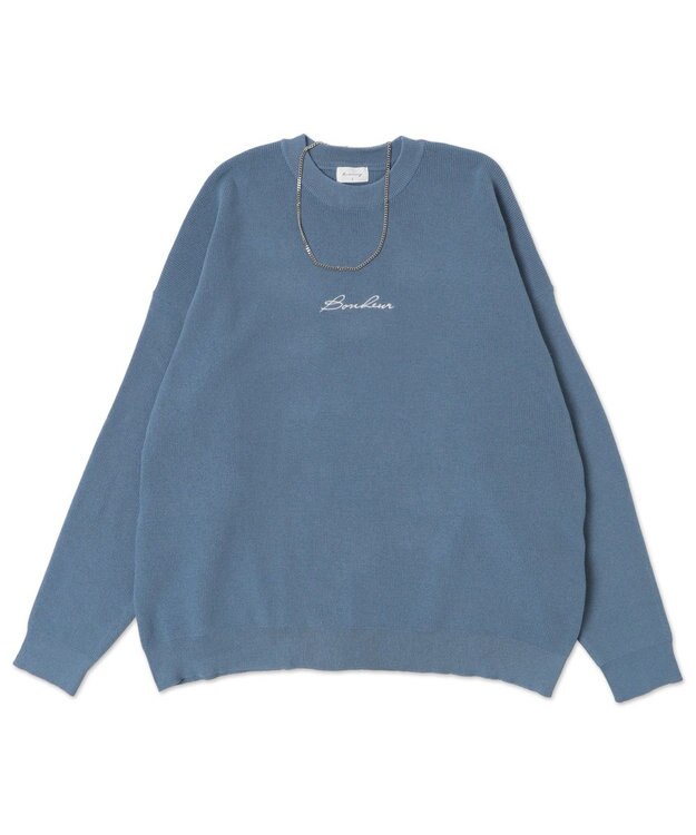 WEGO 【2点SET】アクセ付きワンポイントニットプルオーバー サックス