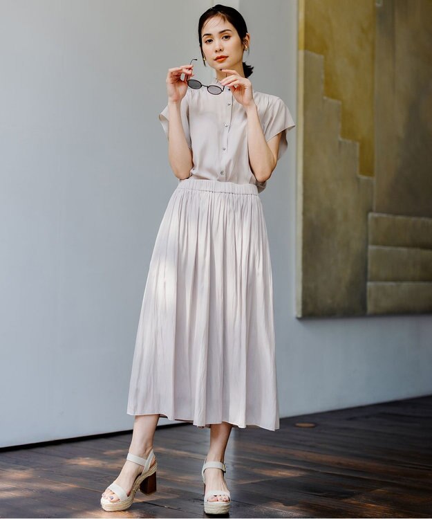 組曲 【大人気シリーズ】ギャザーライトデシン ブラウス ベージュ系