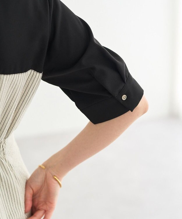 YECCA VECCA ハーフスリーブベアドッキングワンピース Stripe